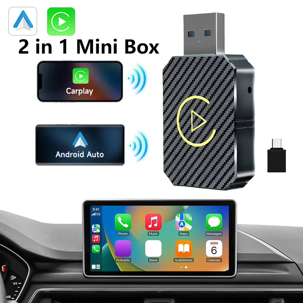 New 2 in 1 Wireless Carplay Android Auto Wireless Adapter Wifi BT5.0 Smart Dongle Plug and Play Wireless Mini Box Fast Connect